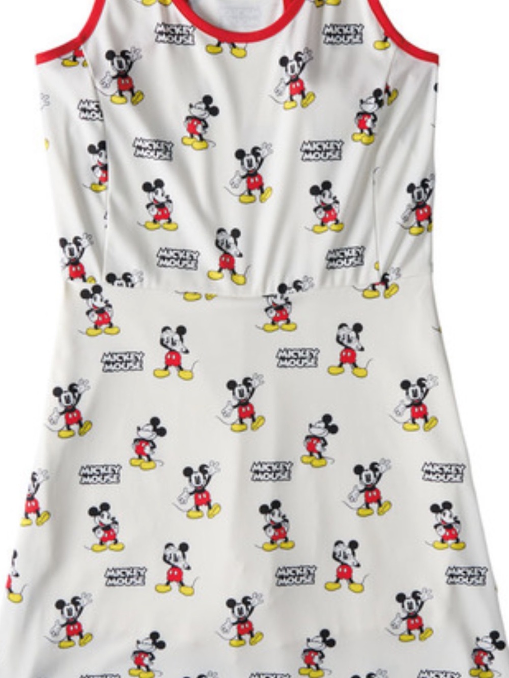 Mickey Mouse White Sleeveless Print Dress with Red Trim